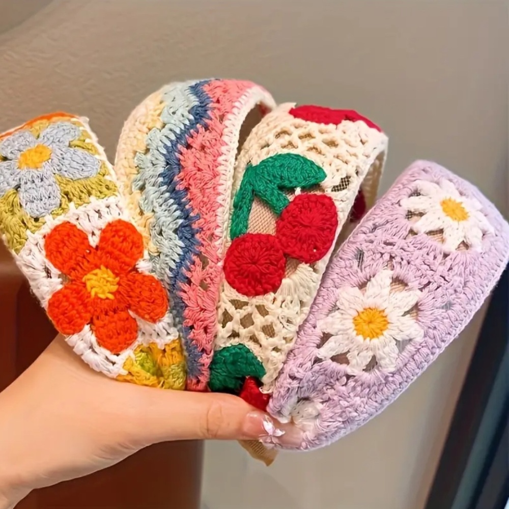 Exclusive 4pc French Countryside Knit Headband Set | Floral & Cherry Patterns |